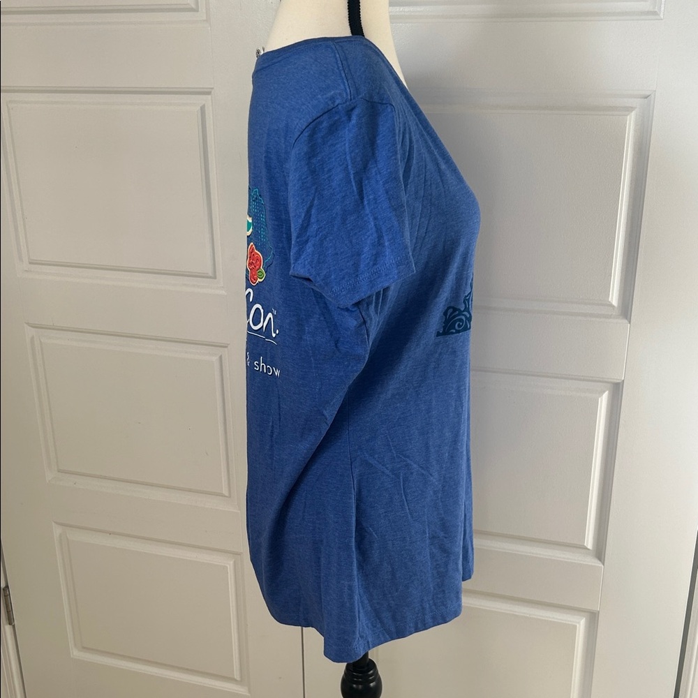 Women’s Stylish Fitted Blue Graphic V-Neck Tee Louisville 2020 Cookie Con Size L - Picture 4 of 9